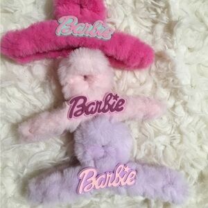 Barbie Fuzzy hair clip Trio - Pink, White, and Purple